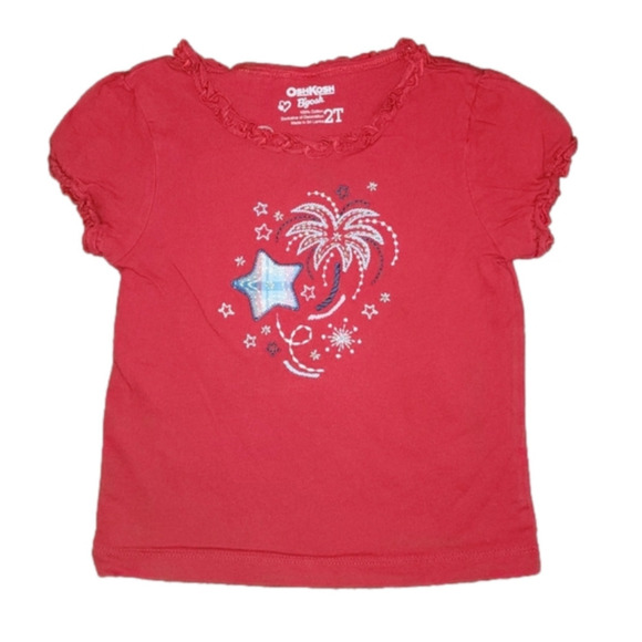 𝅺oshkosh BGOSH Red Short Sleeve Tee with Fireworks and Stars - Picture 1 of 4